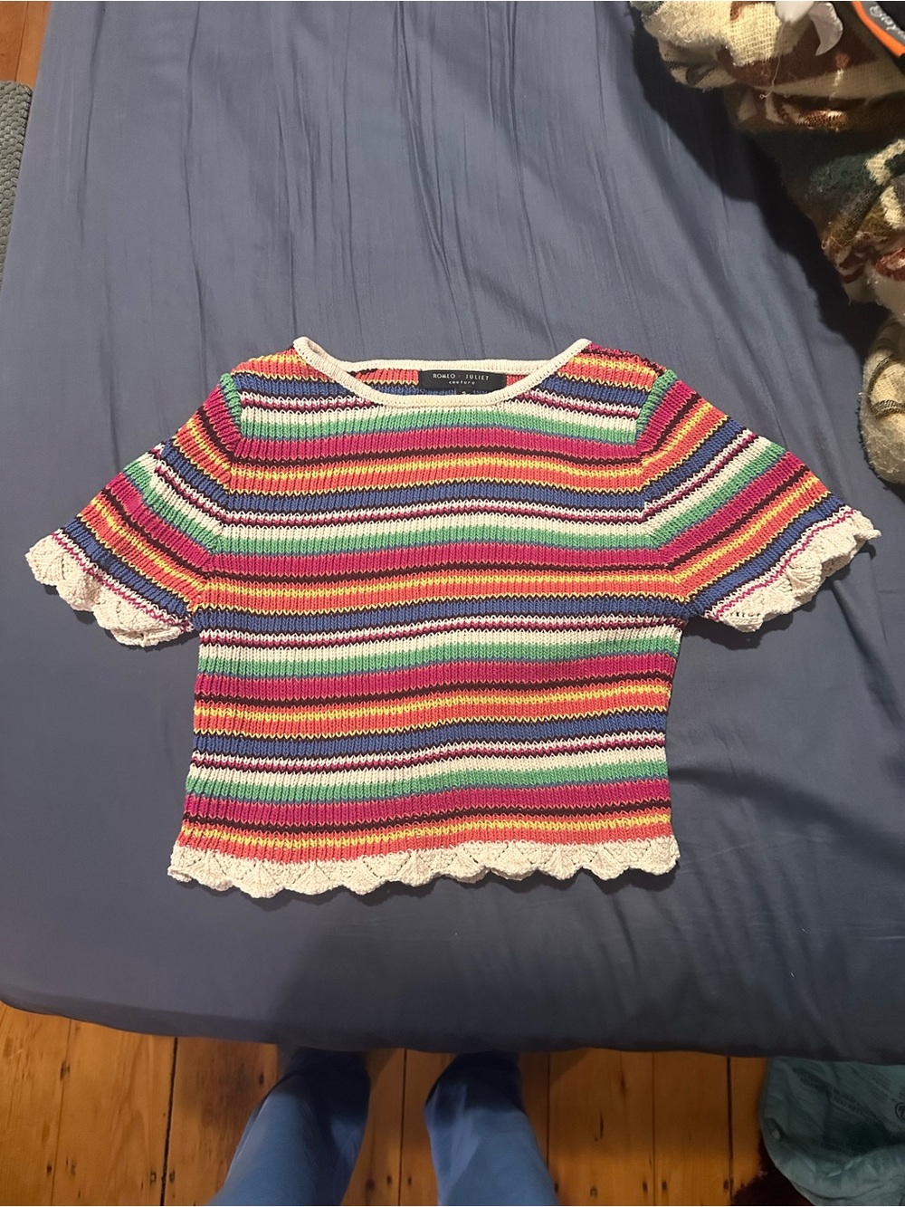 Romeo & Juliet Couture Multicolor Striped Crochet Top